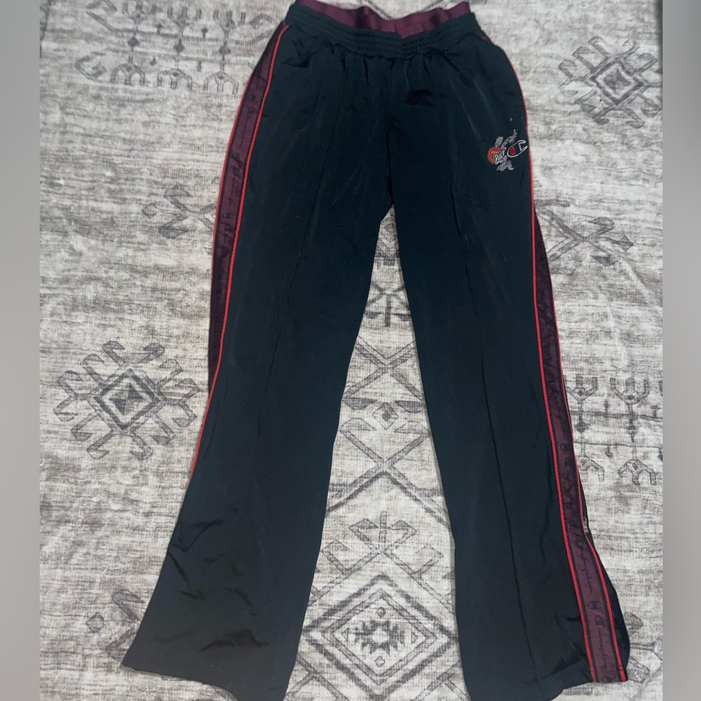 Champion Black & Burgundy Tape Logo Flared Pants